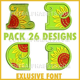 Sunflower font Pack
- 26 applique designs in this pack
EXLUSIVE