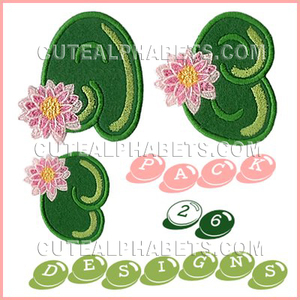 Water lily font
- 26 applique designs in this pack
Exclusive